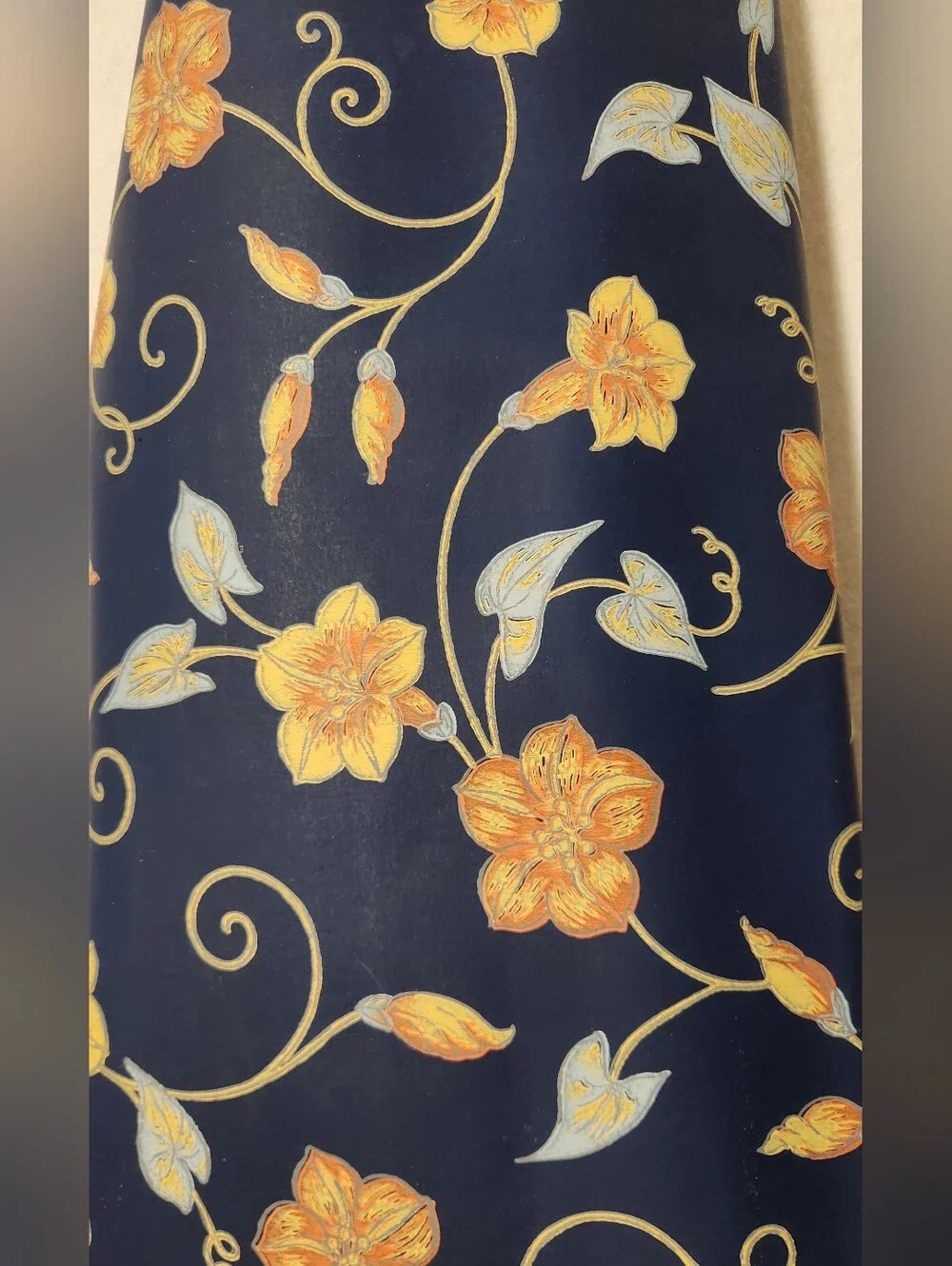 Vintage Thibaut Navy Blue Peach Floral Wallpaper 2.5 Rolls Boho Grandmillennial